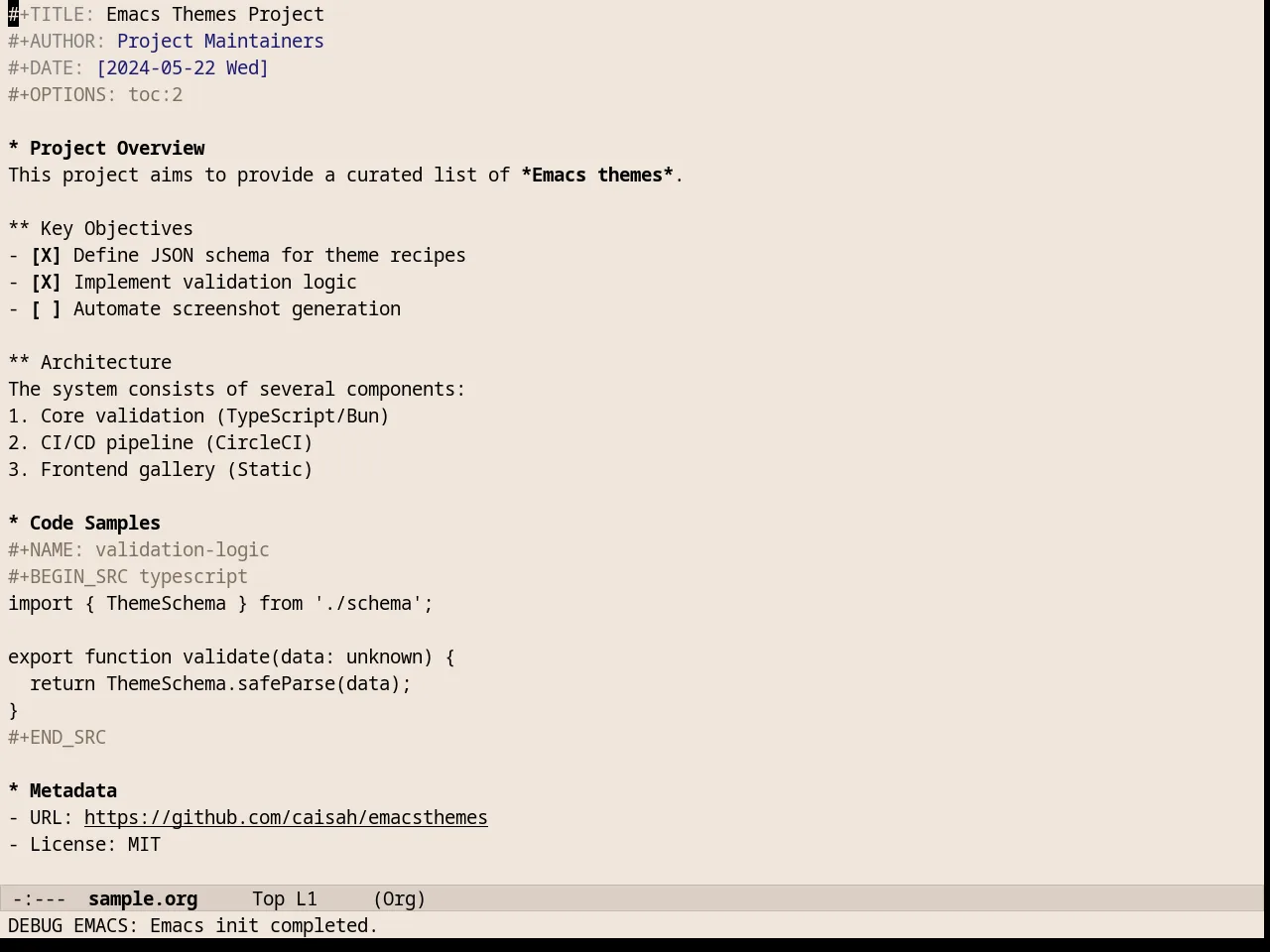 Almost Mono Cream Theme in org-mode