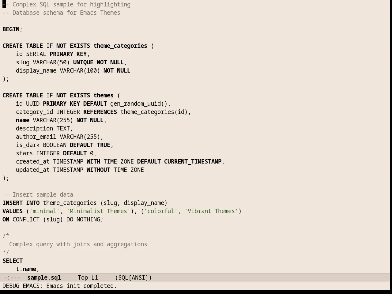 Almost Mono Cream Theme in sql-mode