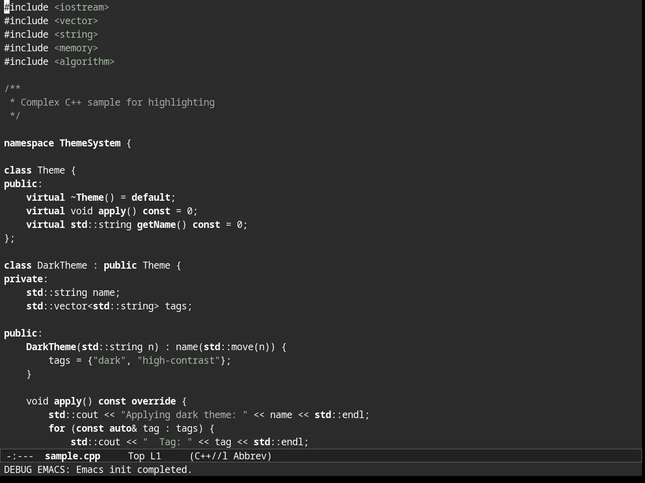 Almost Mono Gray Theme in c++-mode