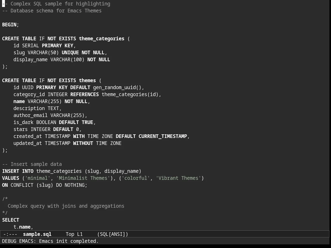 Almost Mono Gray Theme in sql-mode