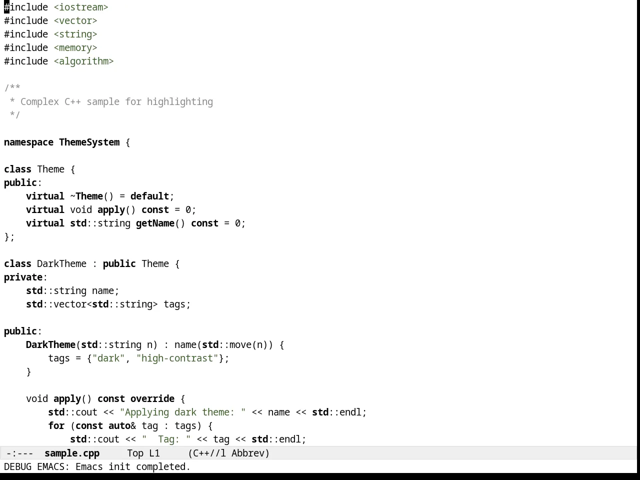 Almost Mono White Theme in c++-mode