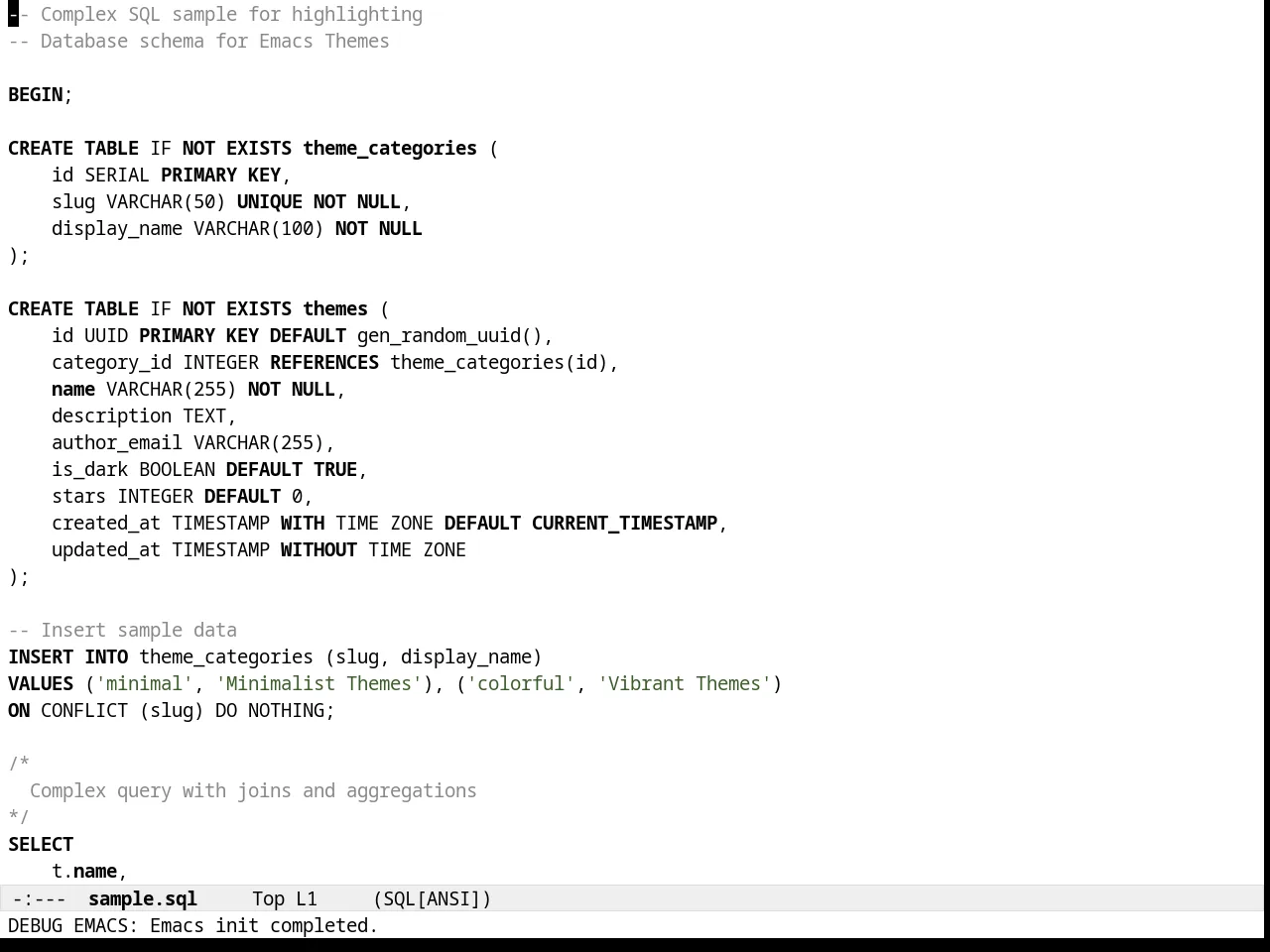 Almost Mono White Theme in sql-mode