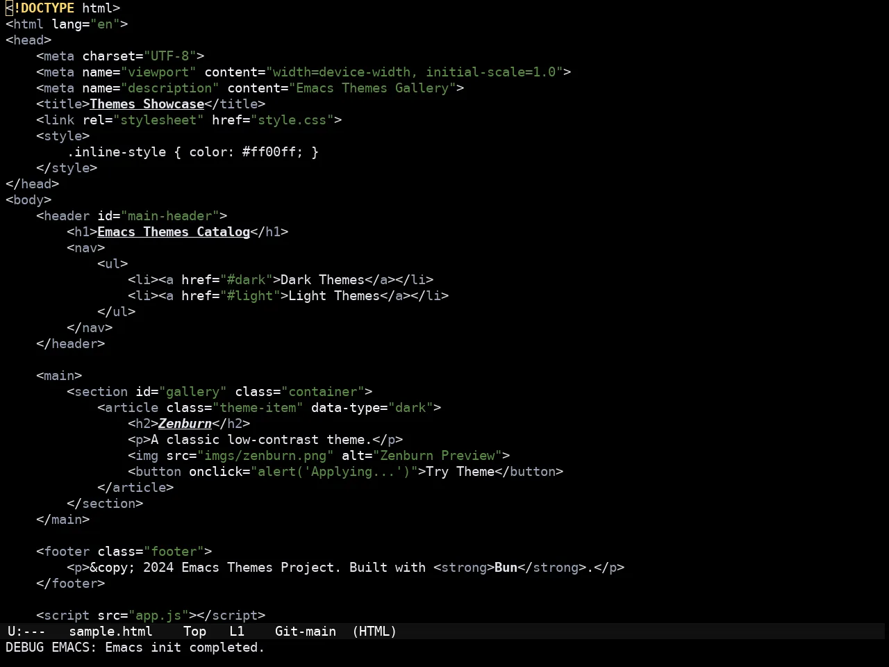 Amaranth Dark Theme in html-mode