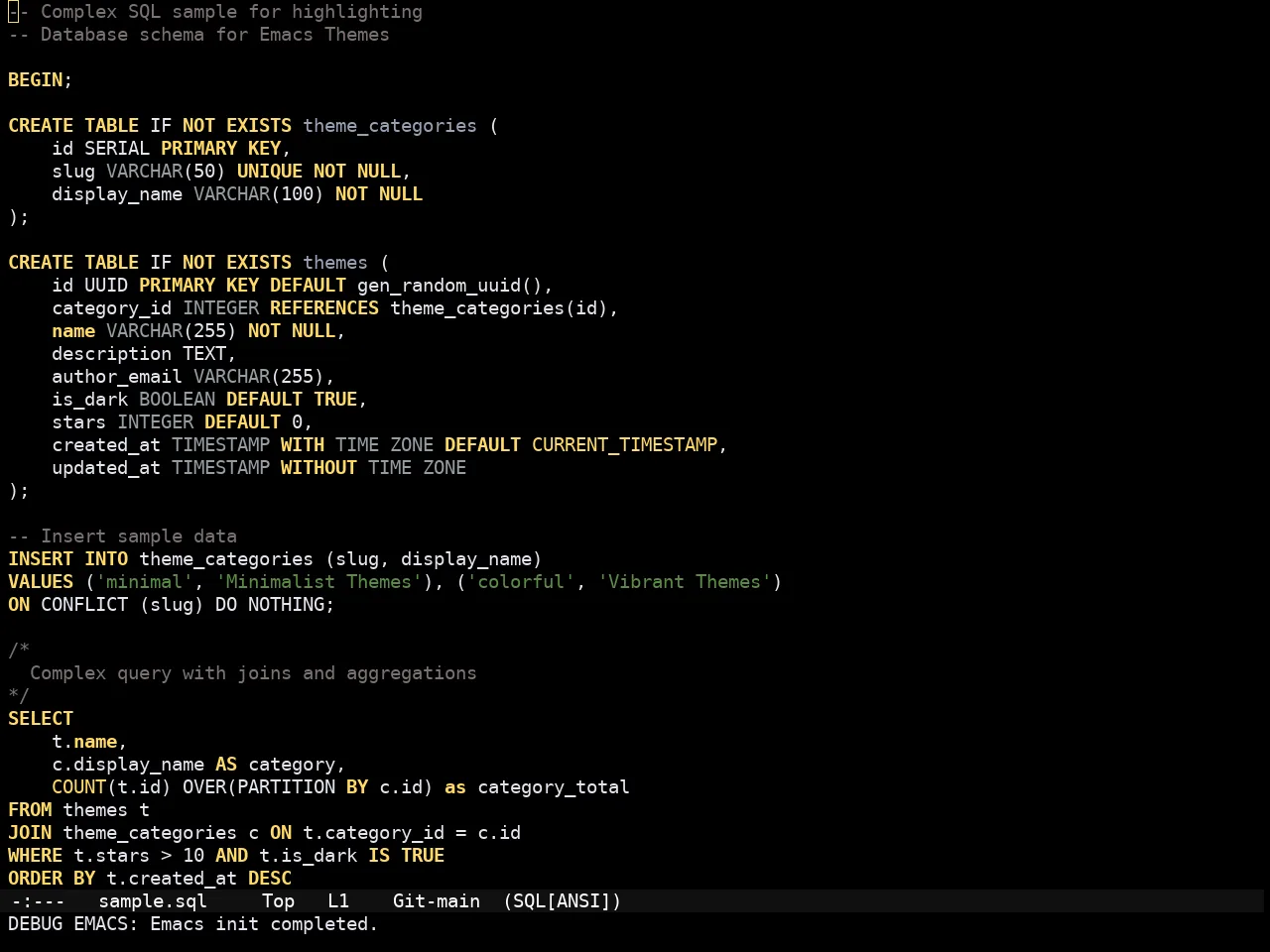 Amaranth Dark Theme in sql-mode