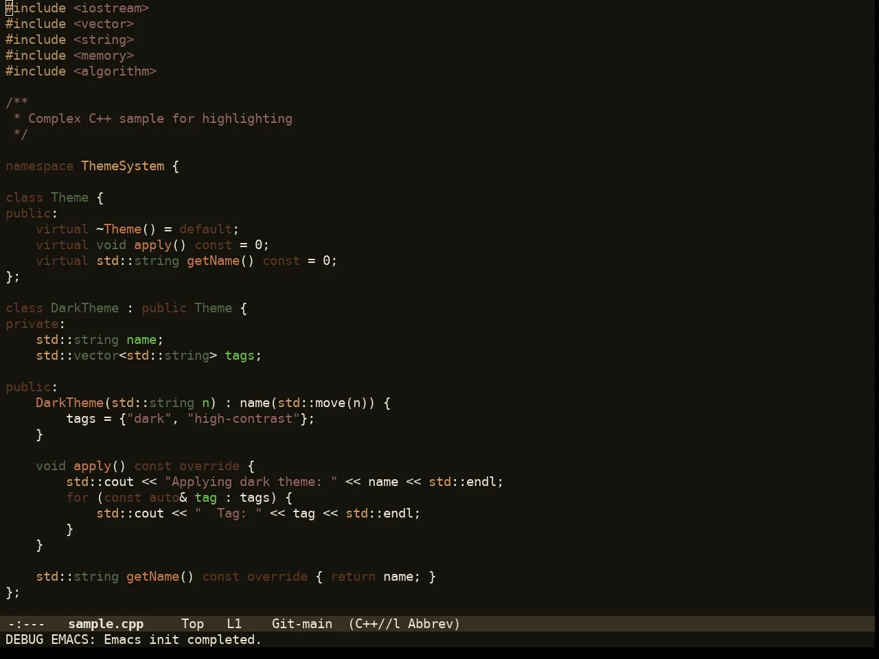 Amber Glow Theme in c++-mode