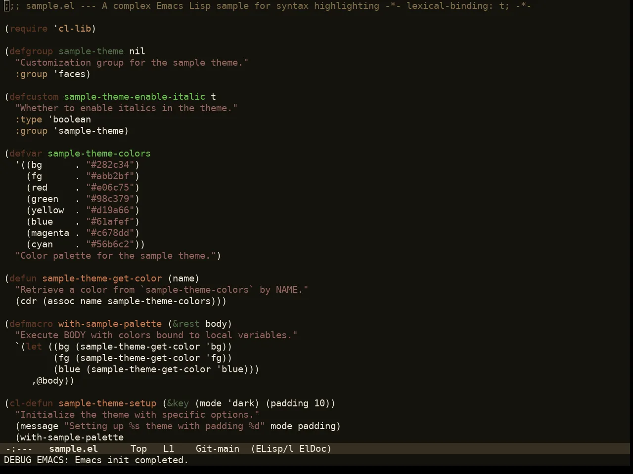 Amber Glow Theme in emacs-lisp-mode