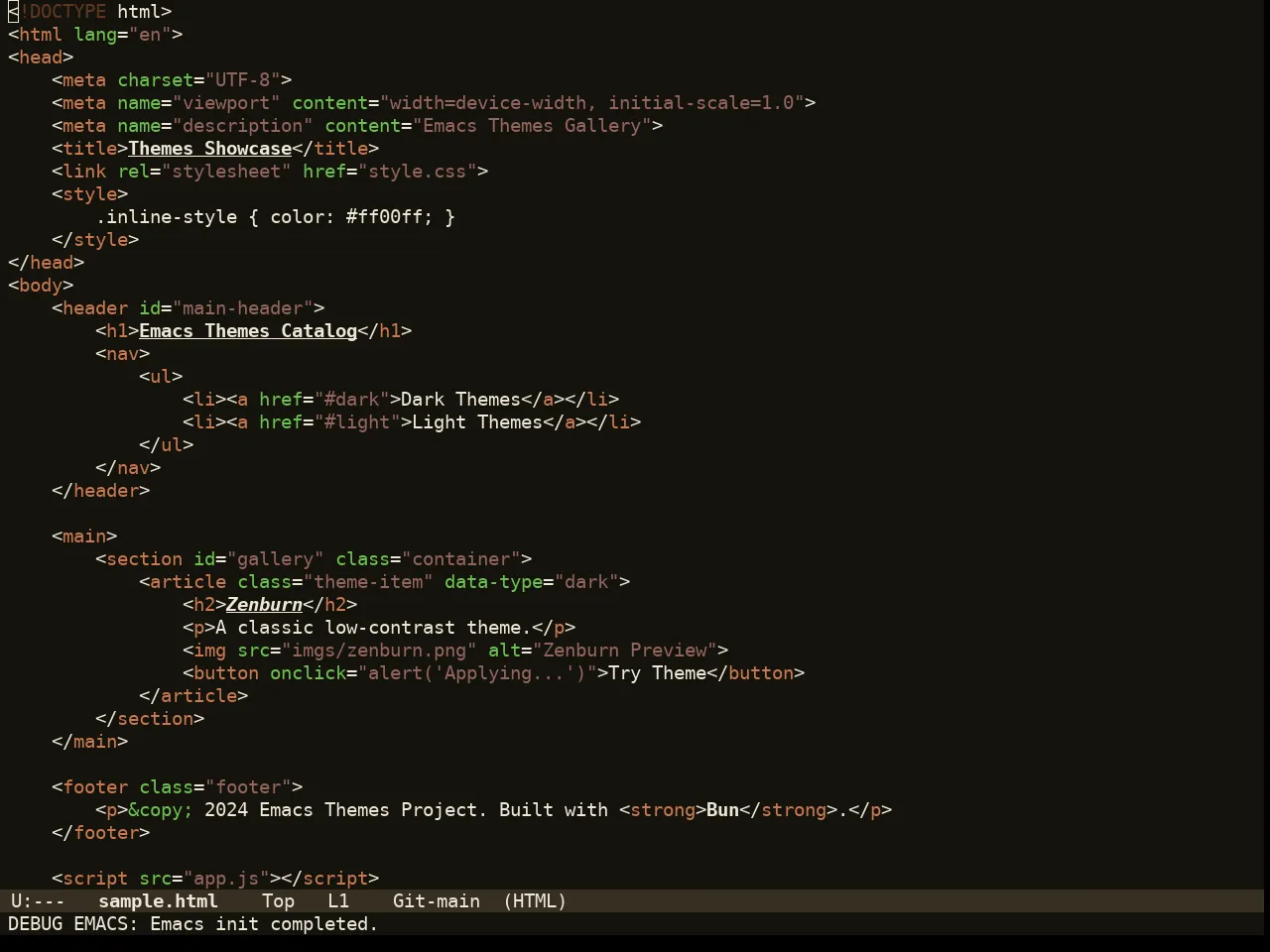 Amber Glow Theme in html-mode