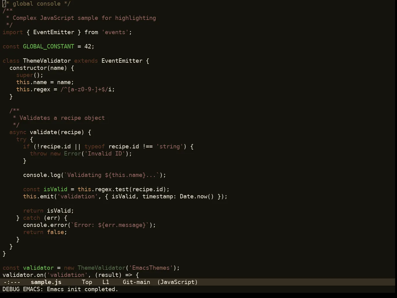 Amber Glow Theme in javascript-mode