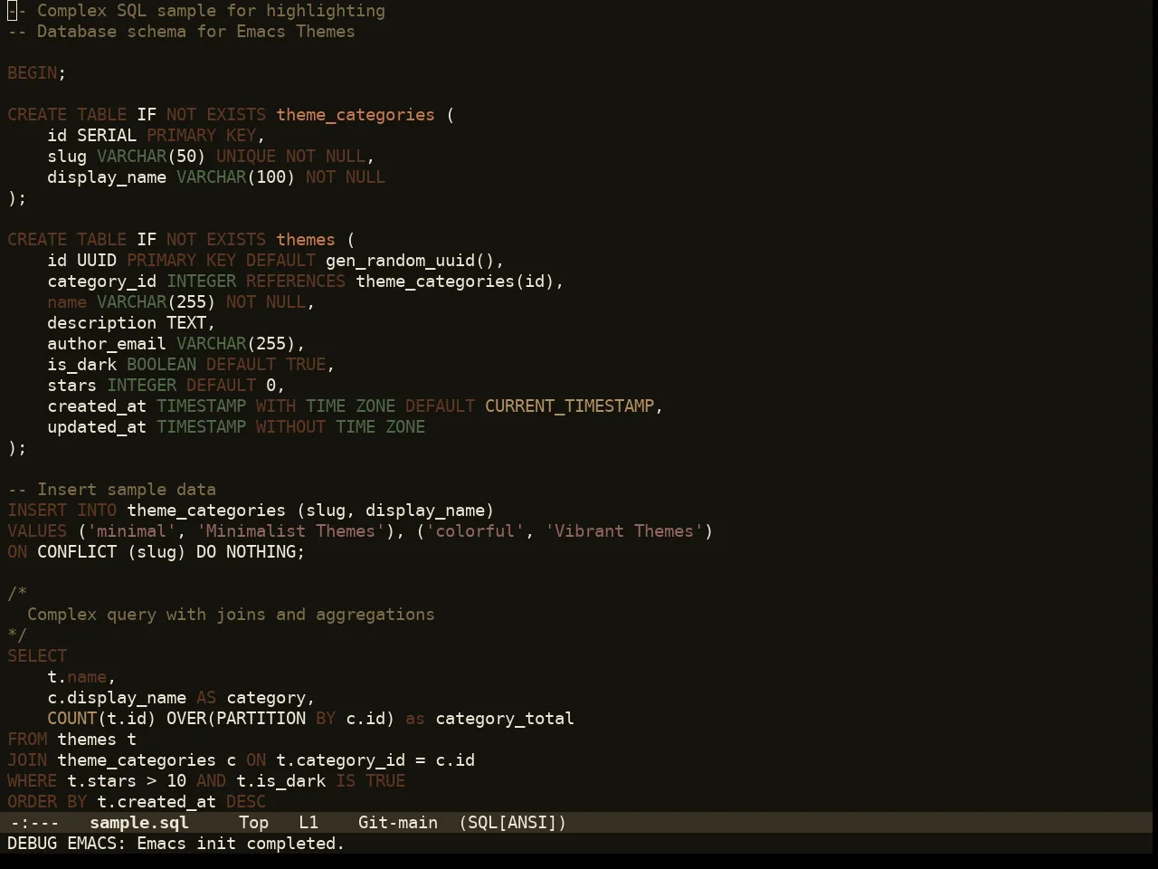 Amber Glow Theme in sql-mode