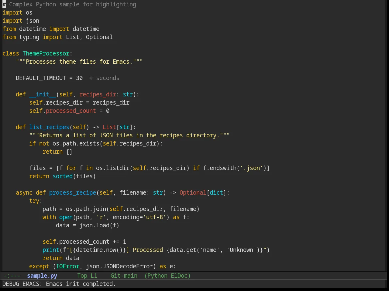 Amelie Theme in python-mode