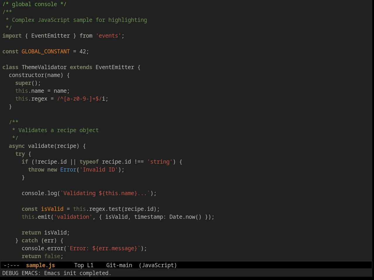 Ample Zen Theme in javascript-mode