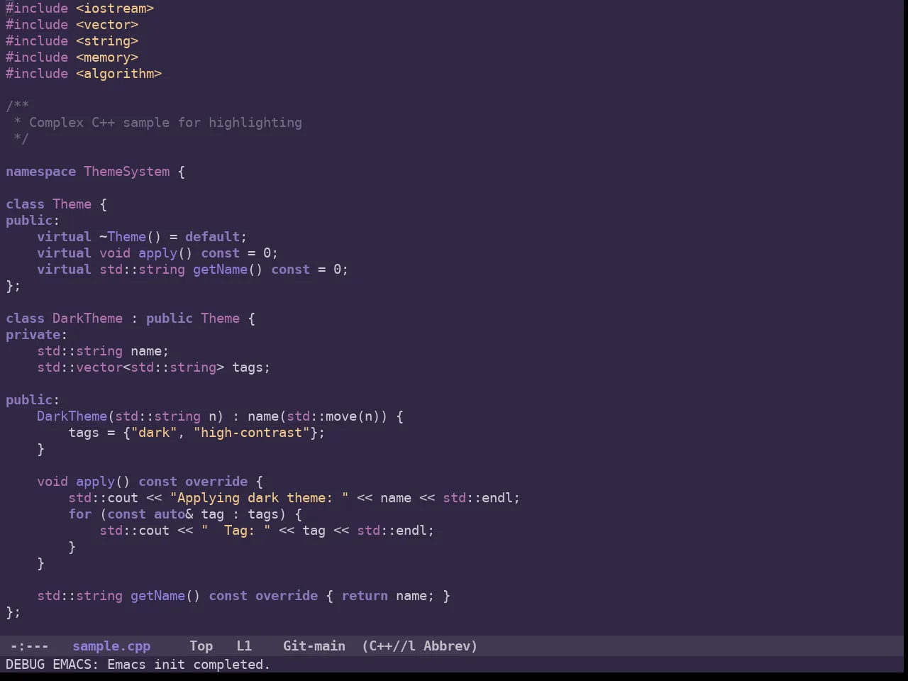 Ancient One Dark Theme in c++-mode