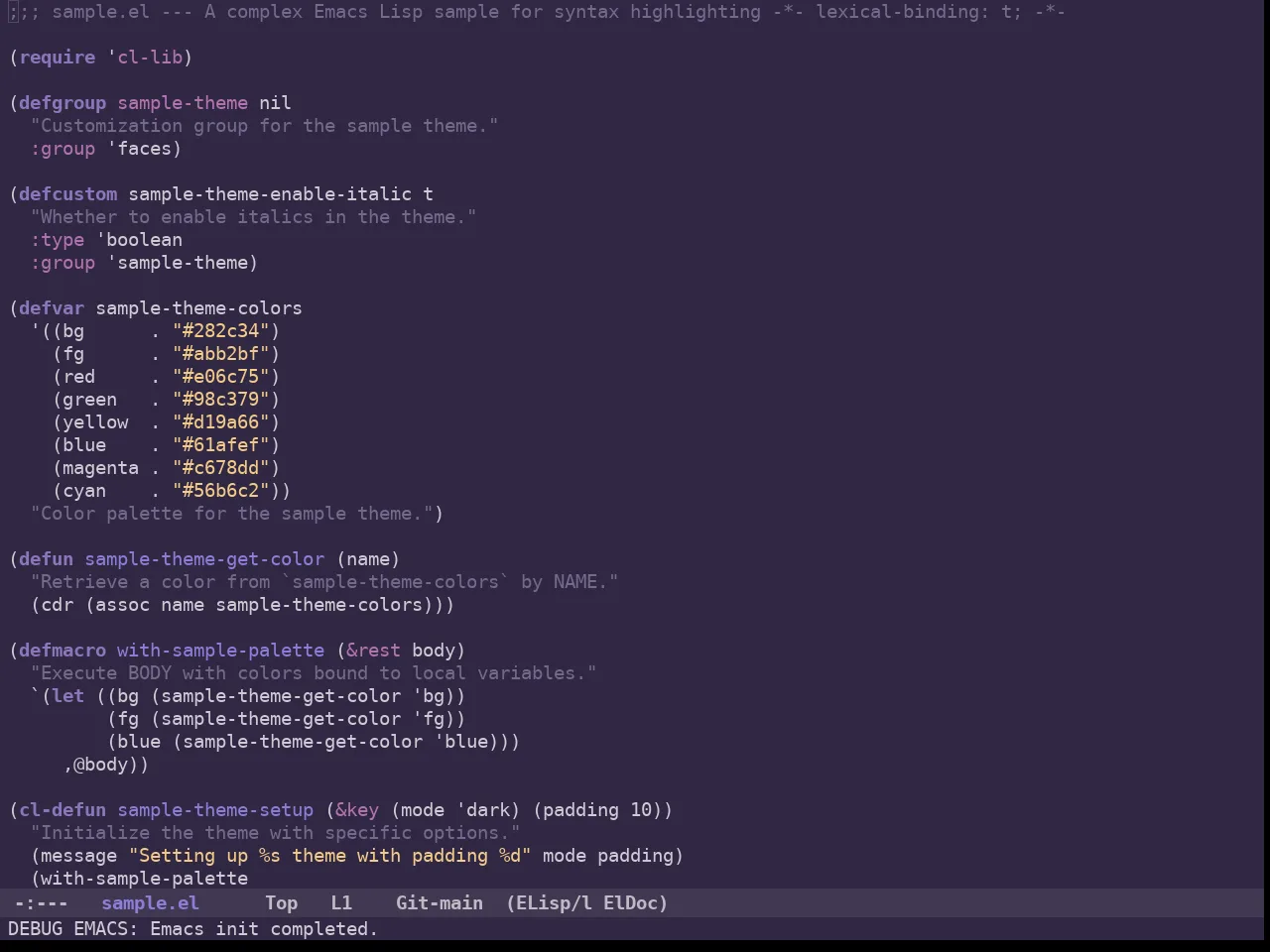 Ancient One Dark Theme in emacs-lisp-mode