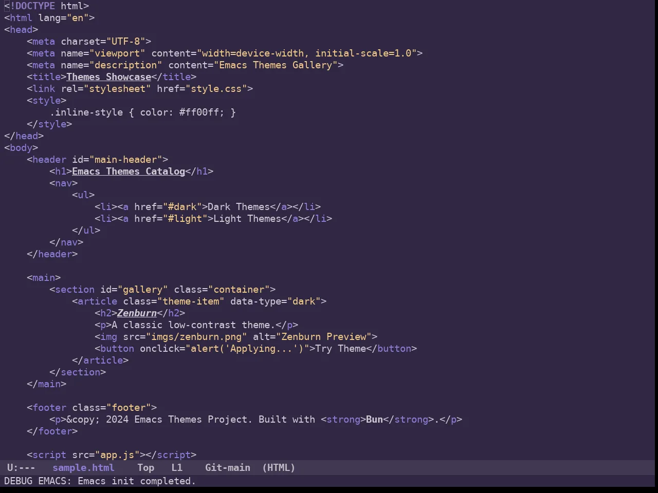 Ancient One Dark Theme in html-mode
