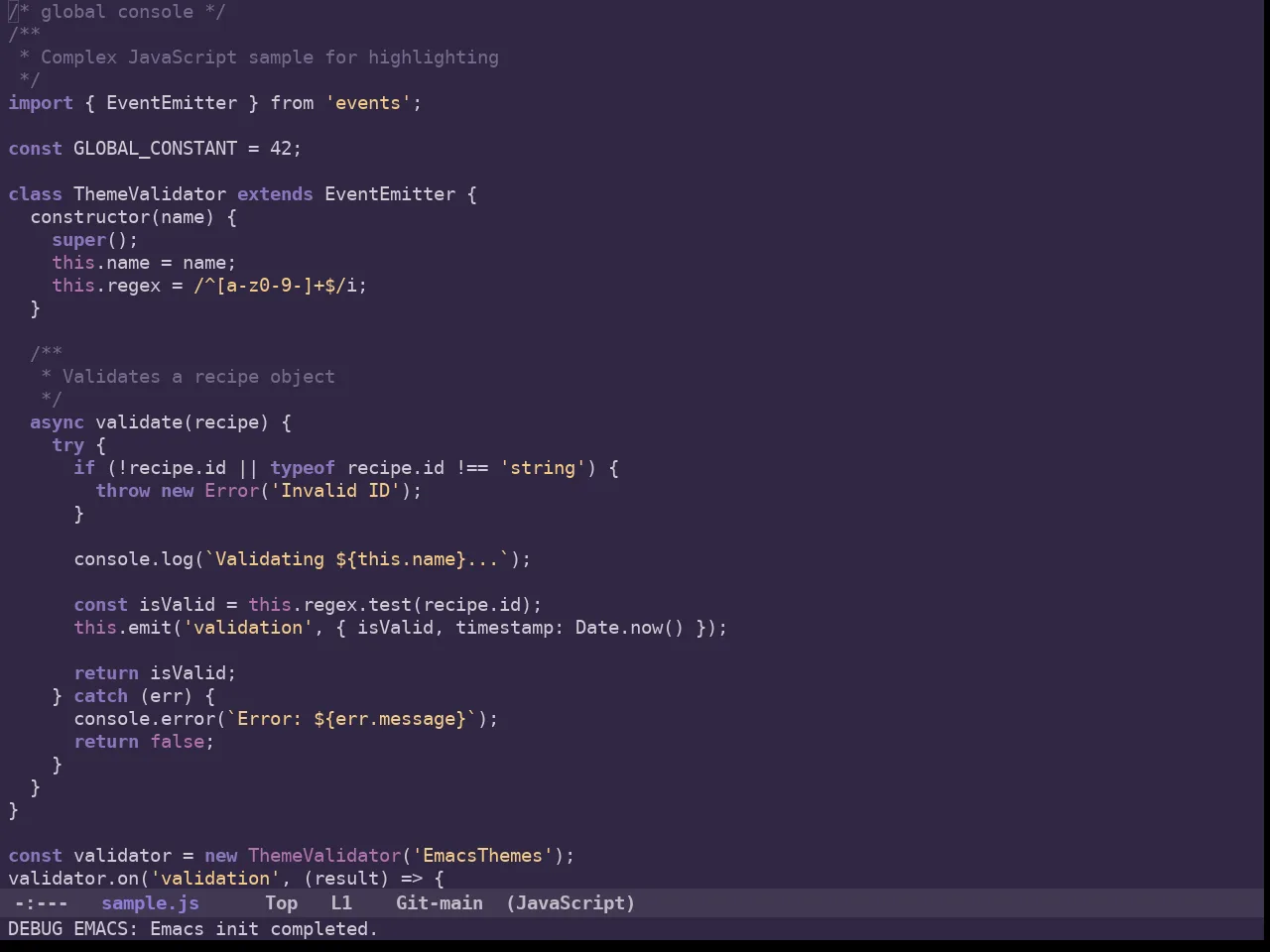 Ancient One Dark Theme in javascript-mode