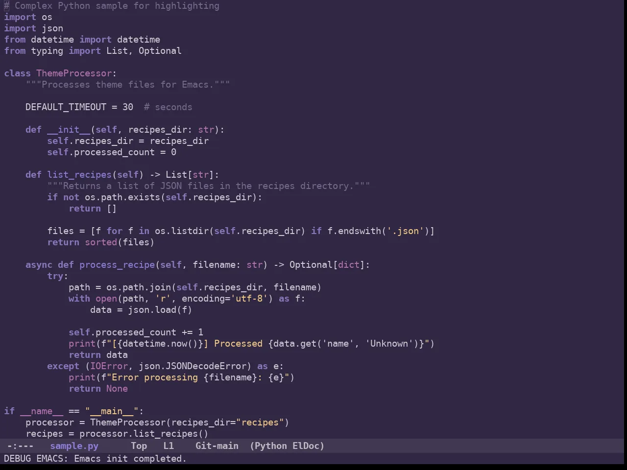 Ancient One Dark Theme in python-mode