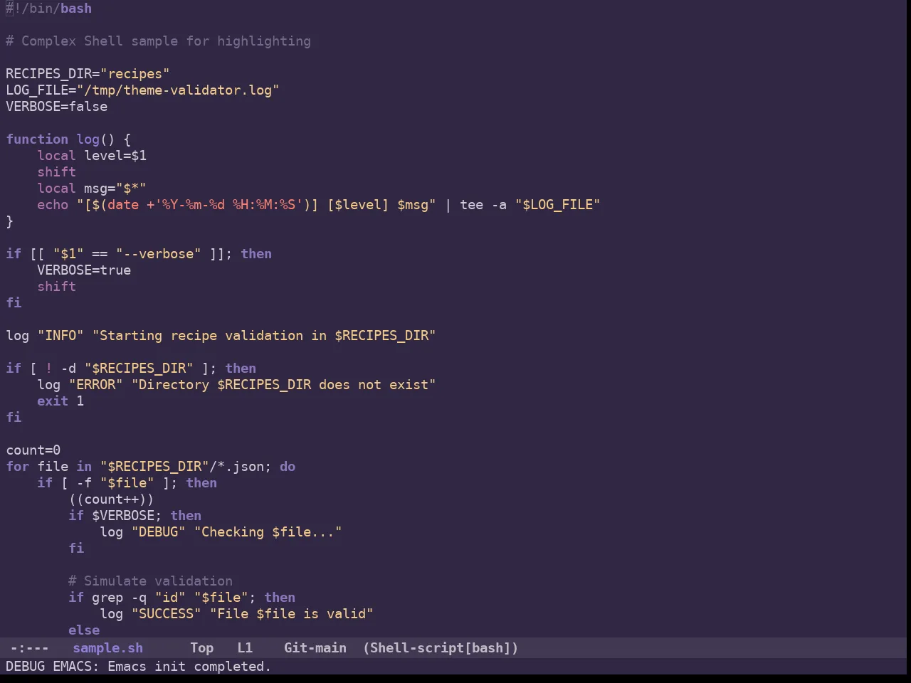 Ancient One Dark Theme in sh-mode