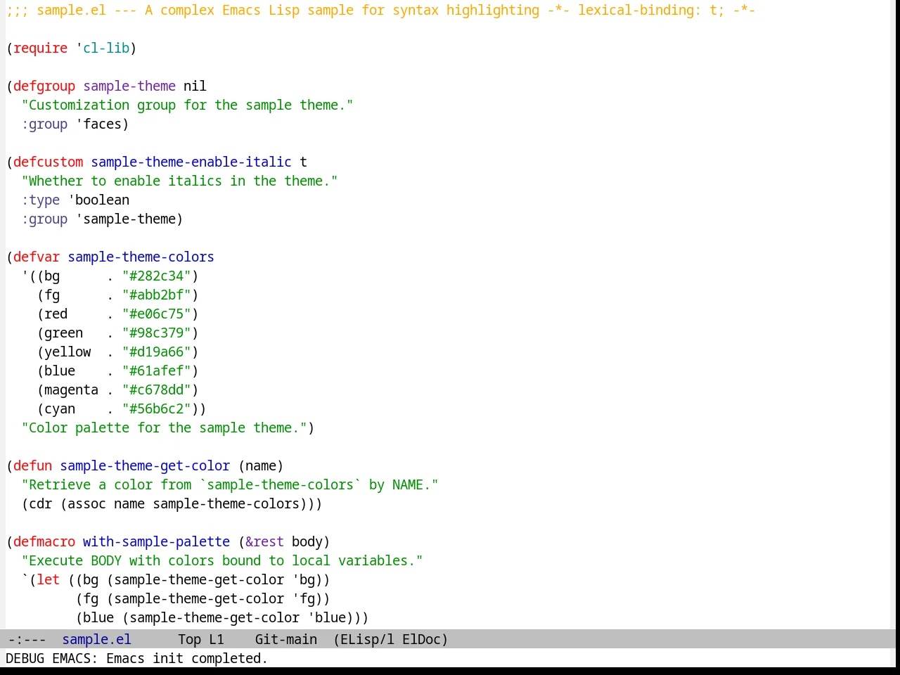 Andreas Theme in emacs-lisp-mode