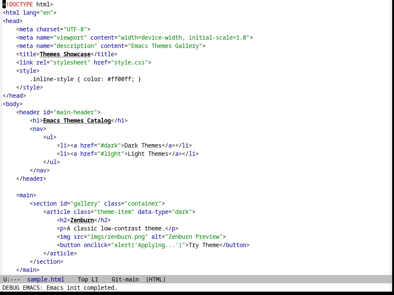Andreas Theme in html-mode