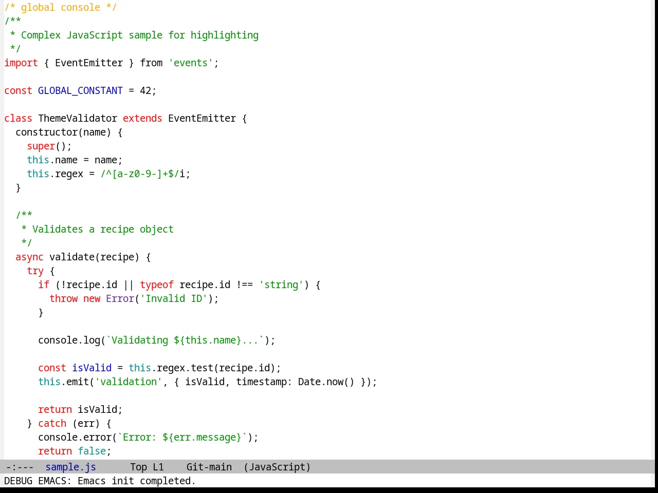 Andreas Theme in javascript-mode