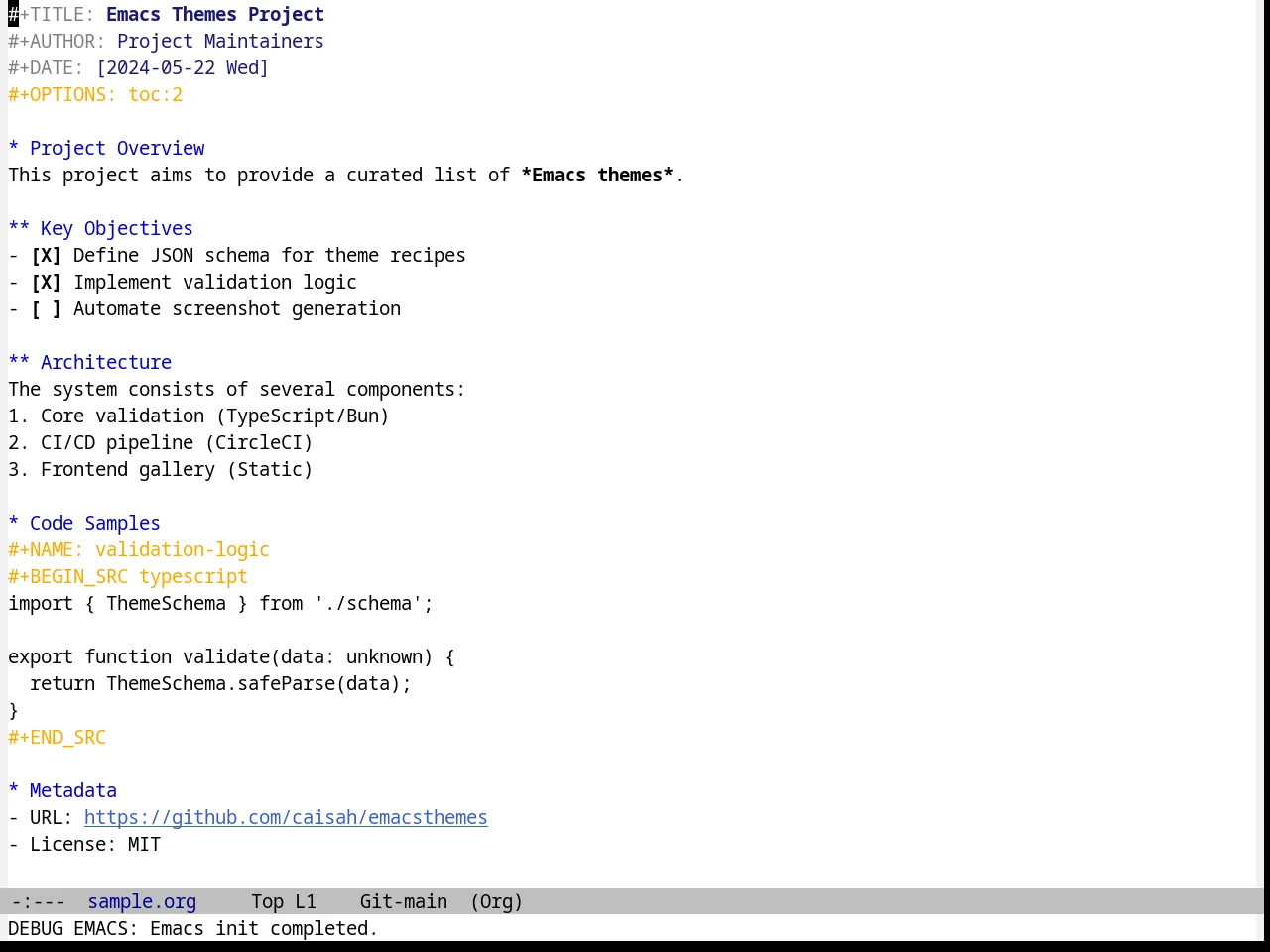 Andreas Theme in org-mode