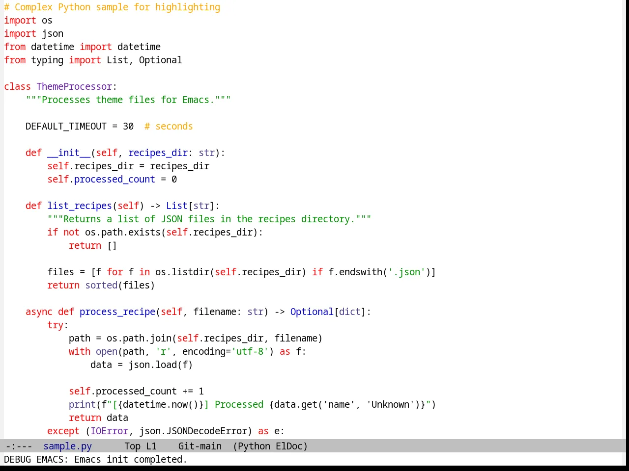 Andreas Theme in python-mode