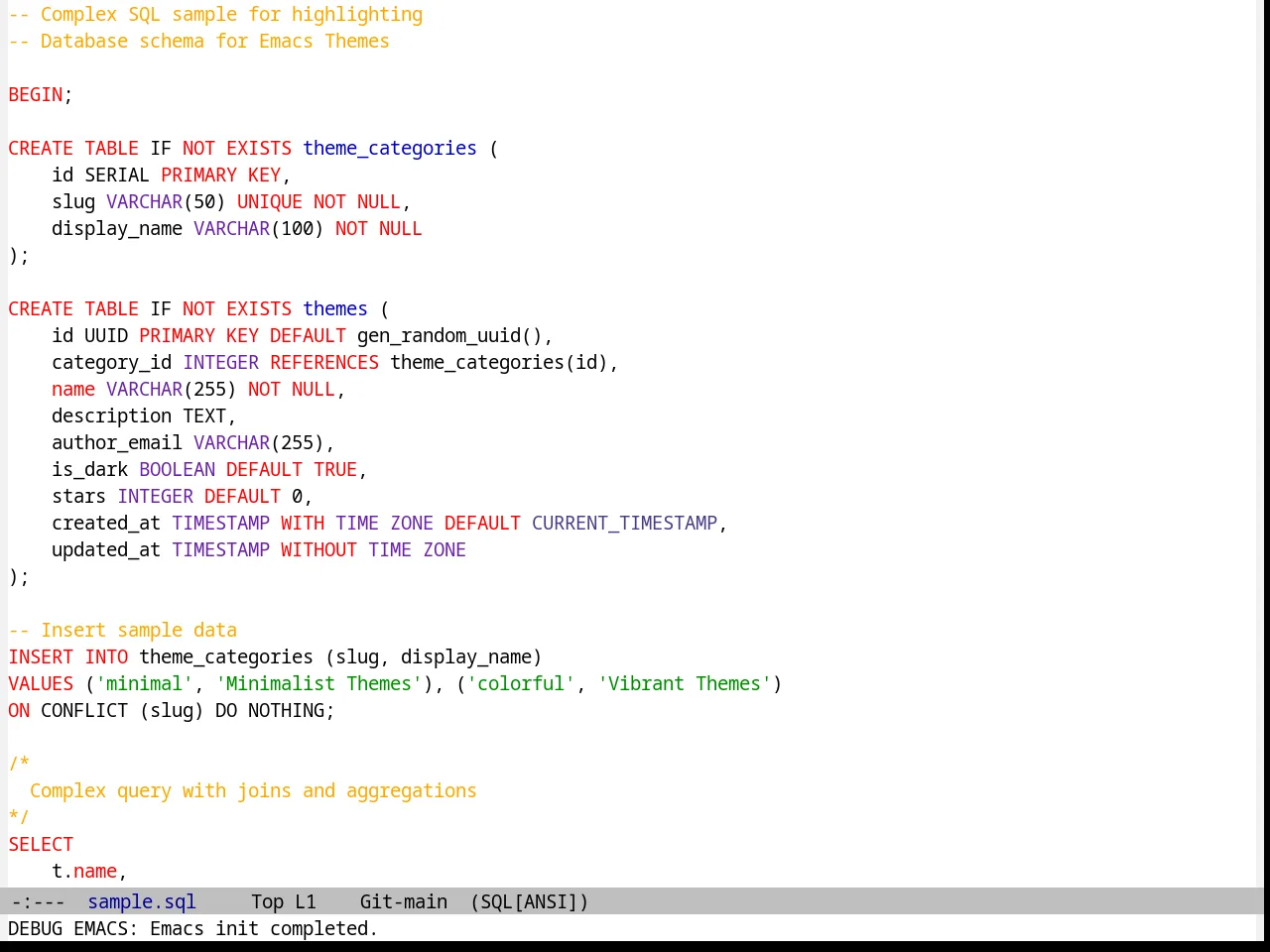 Andreas Theme in sql-mode