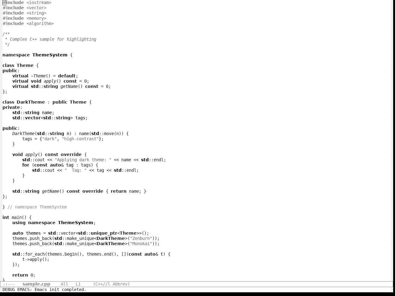 App Monochrome Themes Light Theme in c++-mode