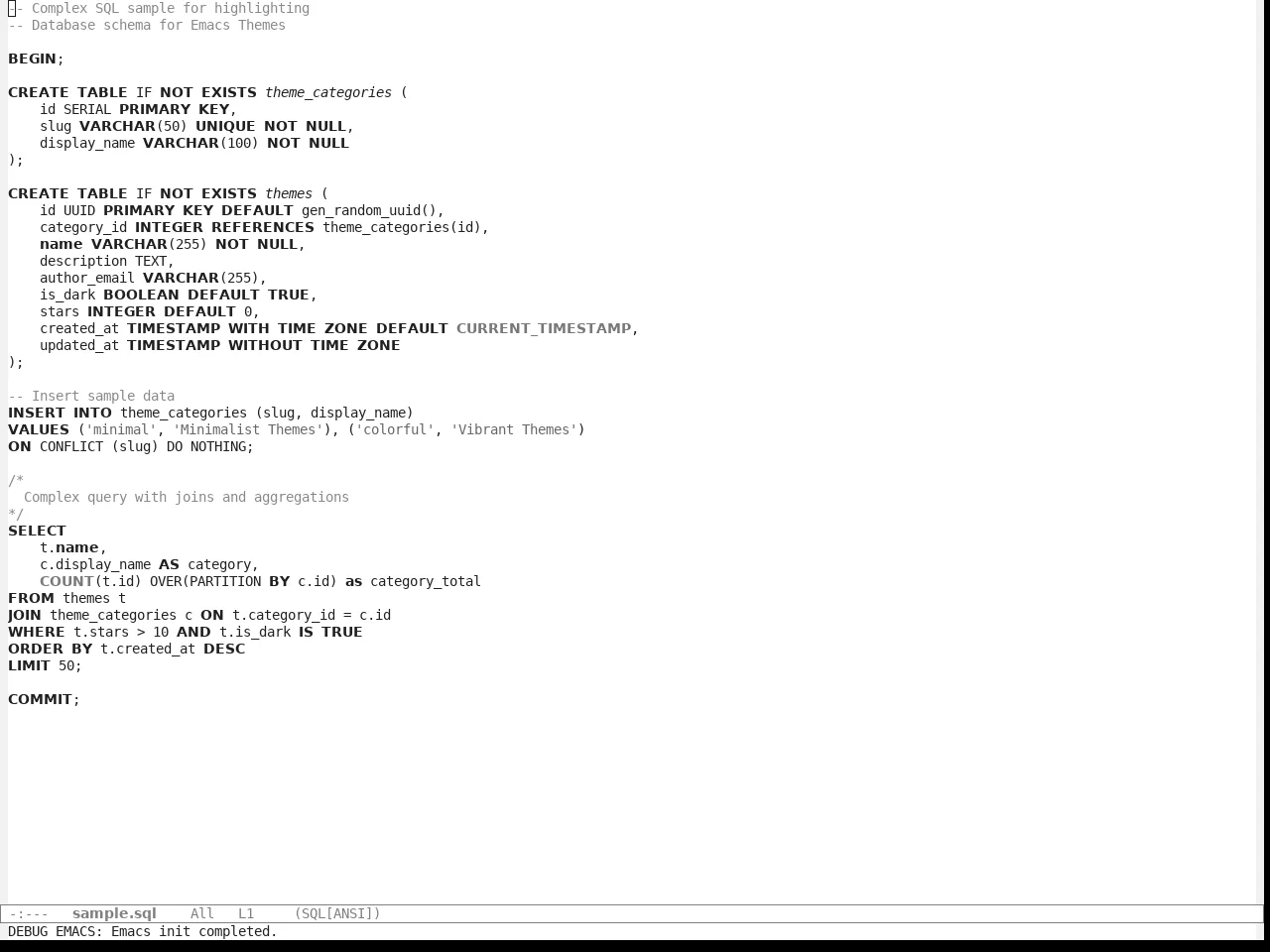 App Monochrome Themes Light Theme in sql-mode