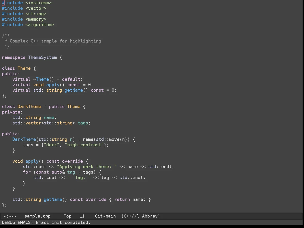 Apropospriate Dark Theme in c++-mode