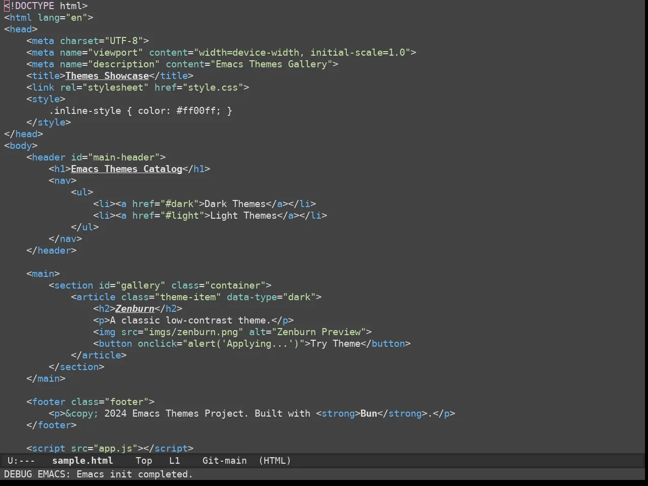Apropospriate Dark Theme in html-mode