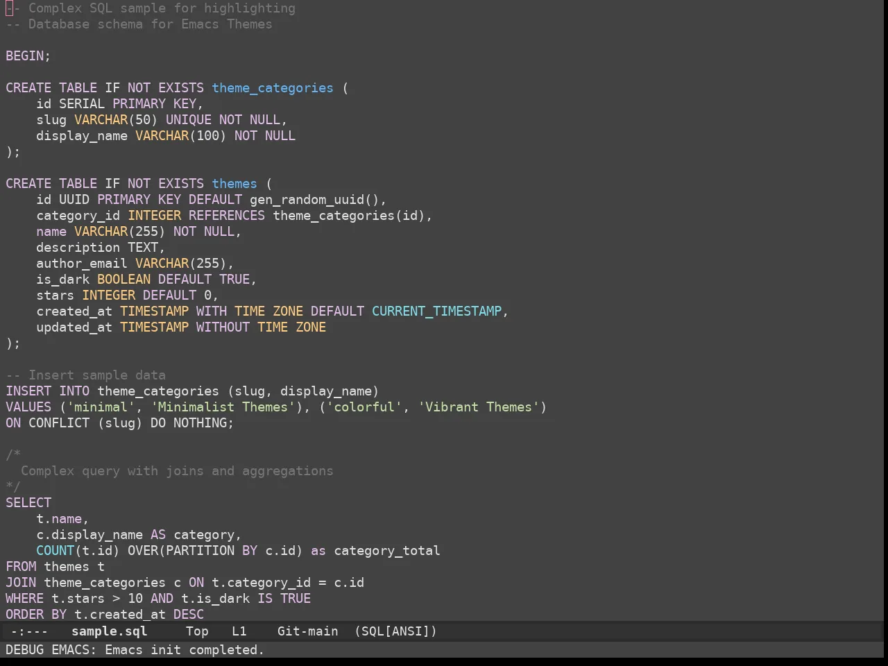 Apropospriate Dark Theme in sql-mode