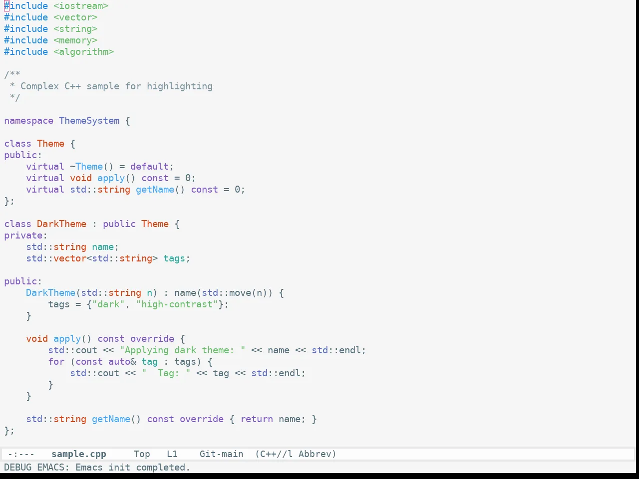 Apropospriate Light Theme in c++-mode