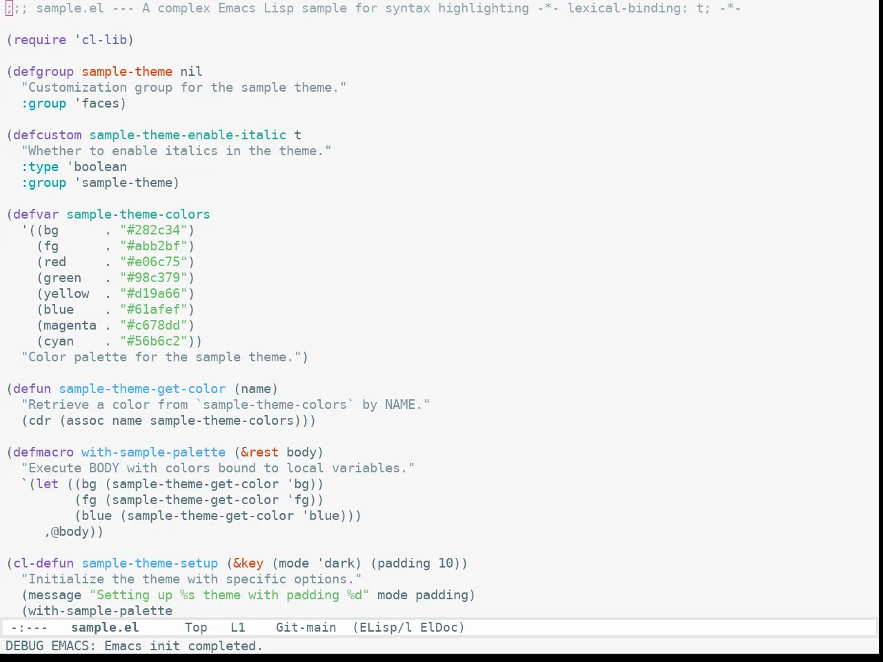 Apropospriate Light Theme in emacs-lisp-mode