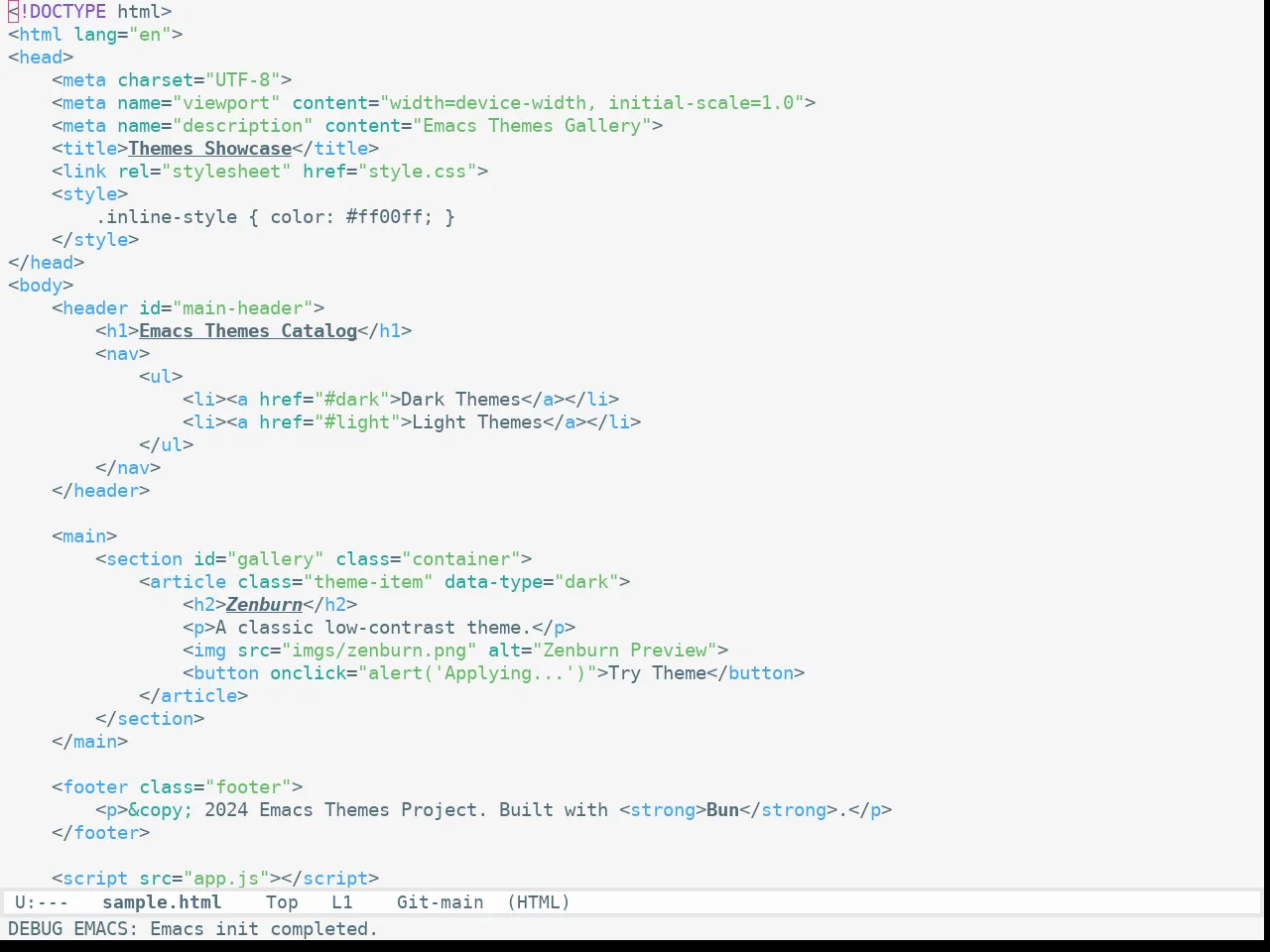 Apropospriate Light Theme in html-mode