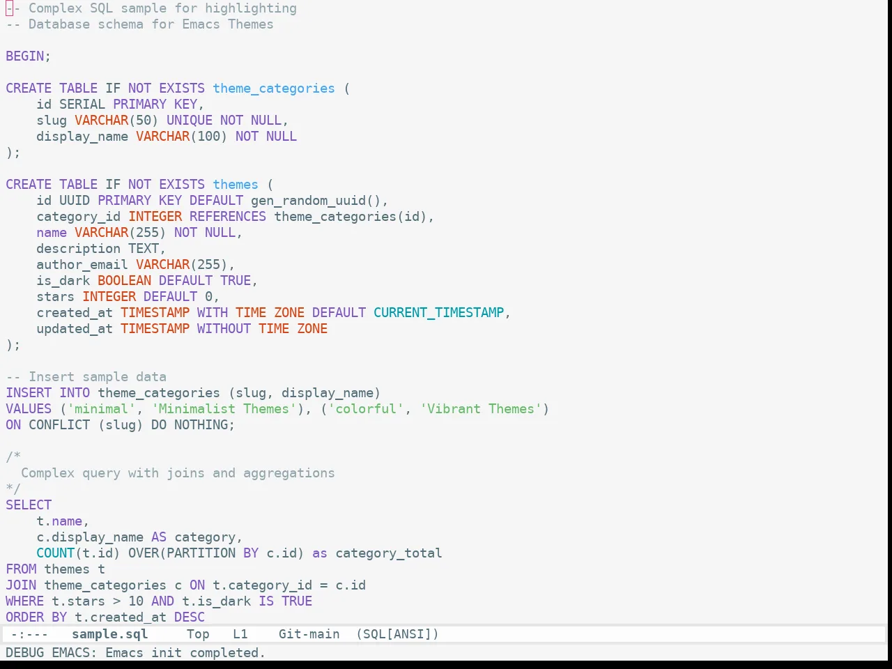 Apropospriate Light Theme in sql-mode
