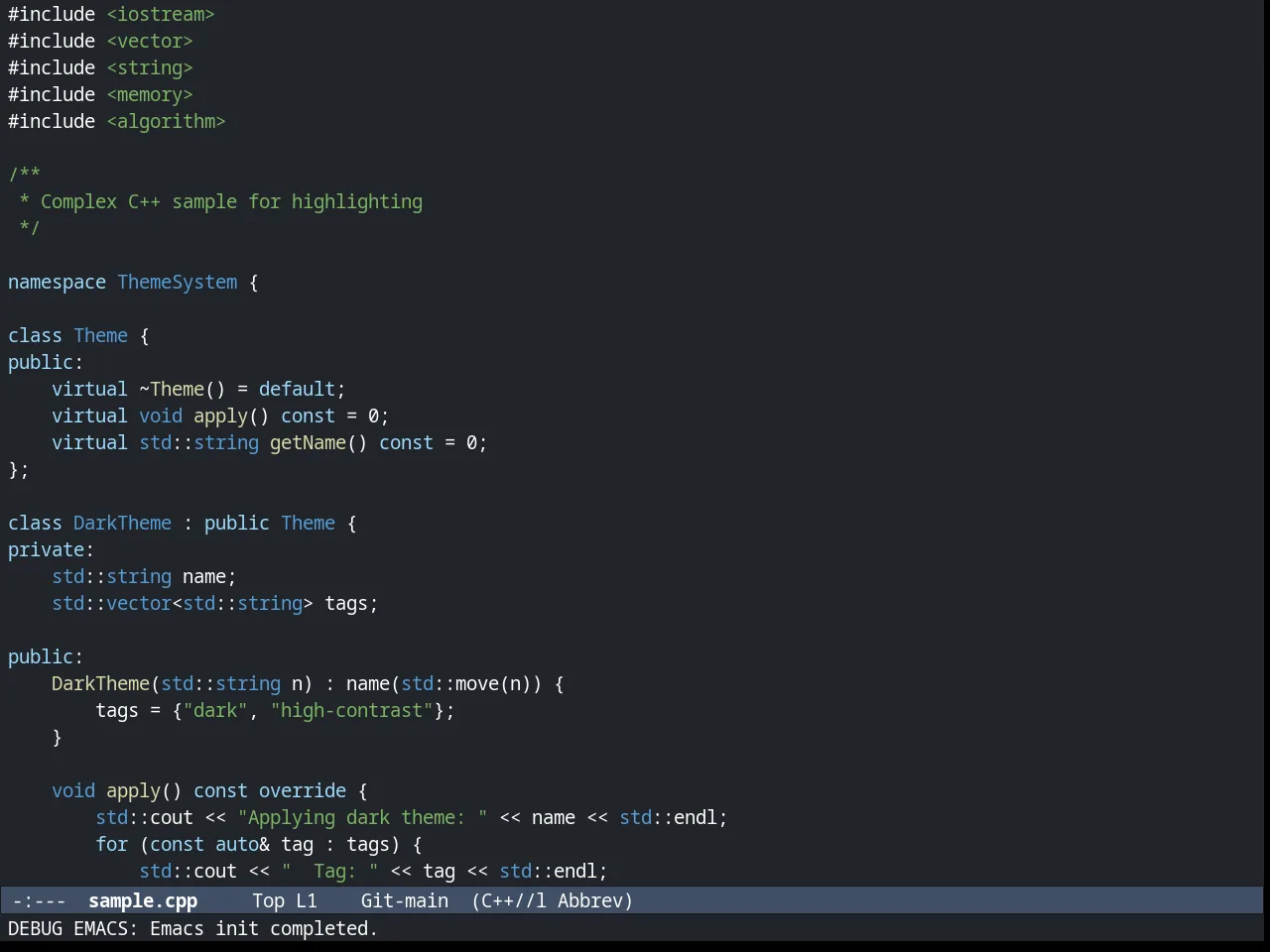 Arc Dark Theme in c++-mode