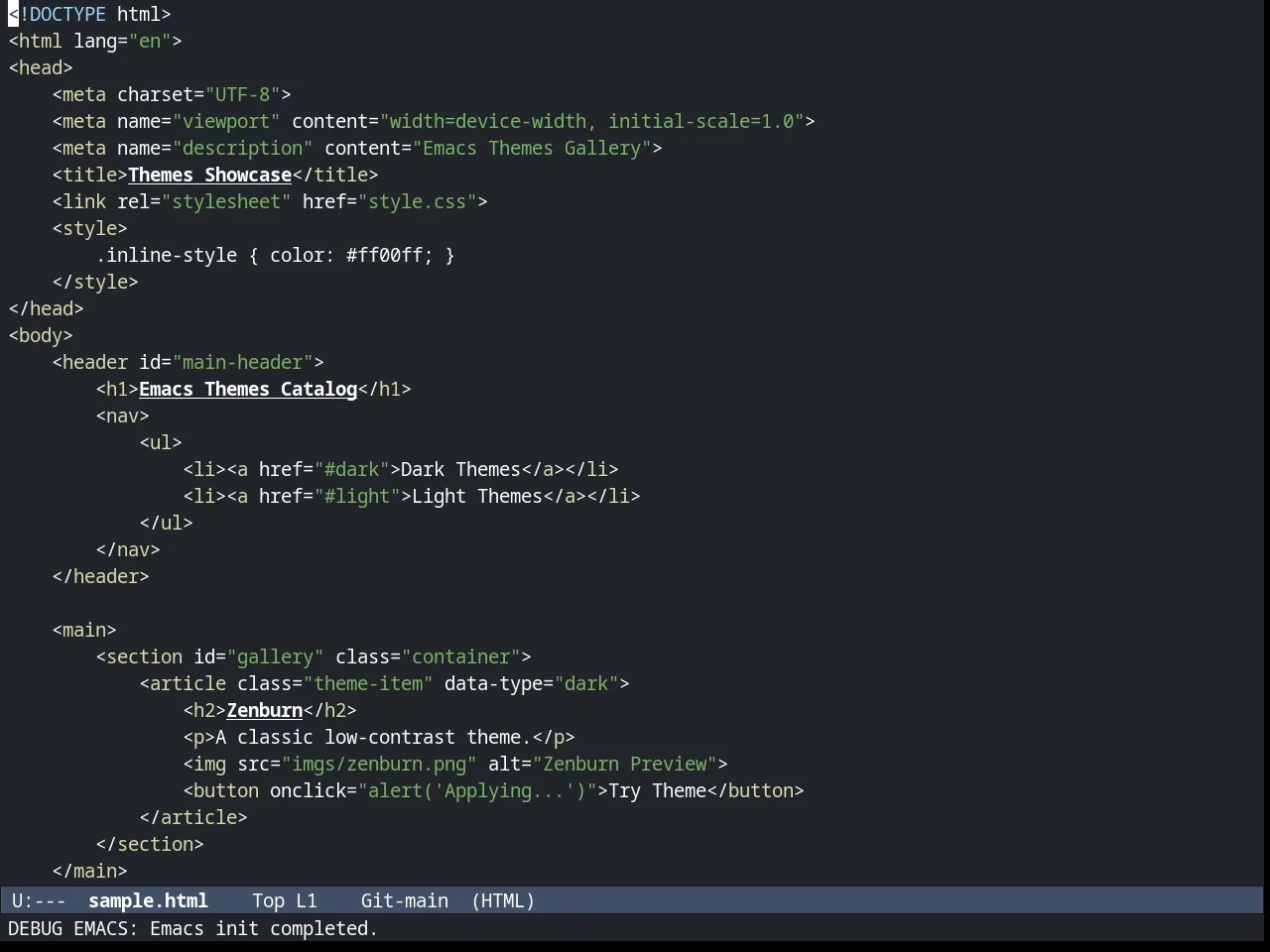 Arc Dark Theme in html-mode