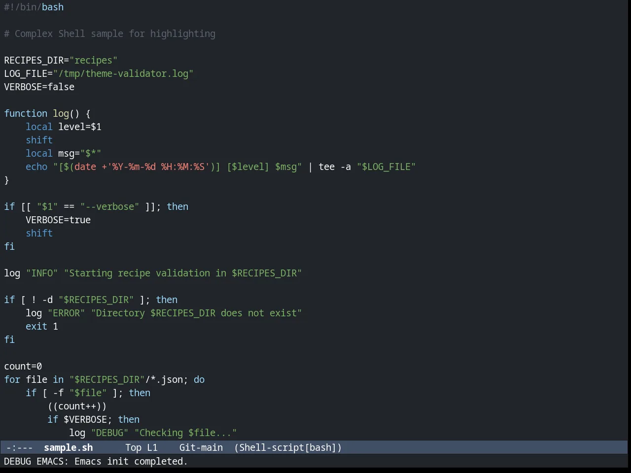 Arc Dark Theme in sh-mode