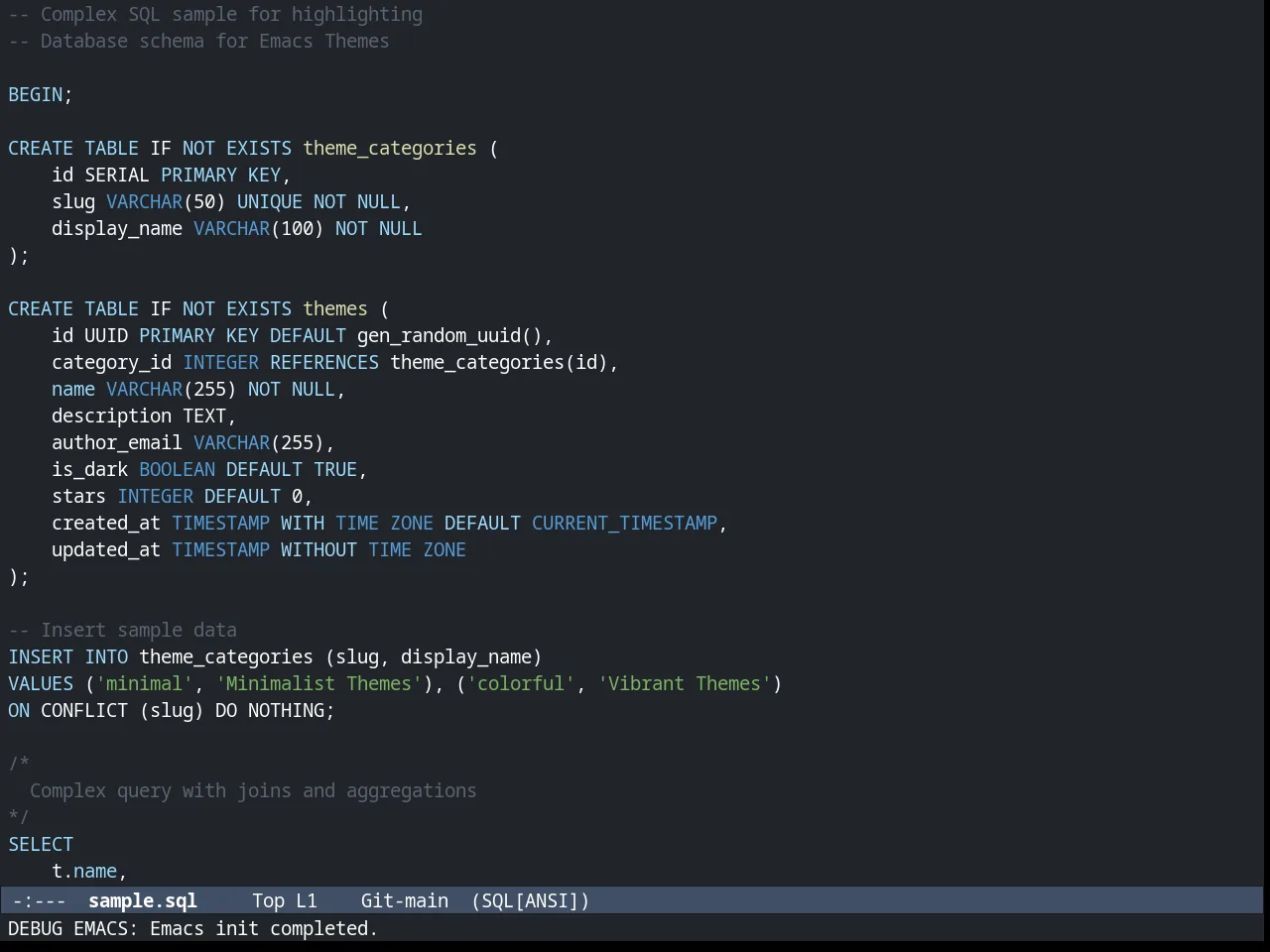 Arc Dark Theme in sql-mode