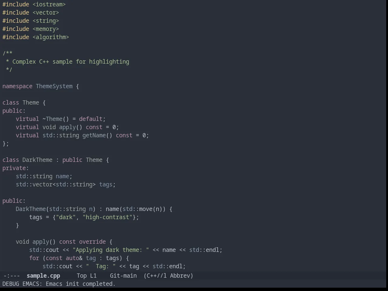Arjen Grey Theme in c++-mode