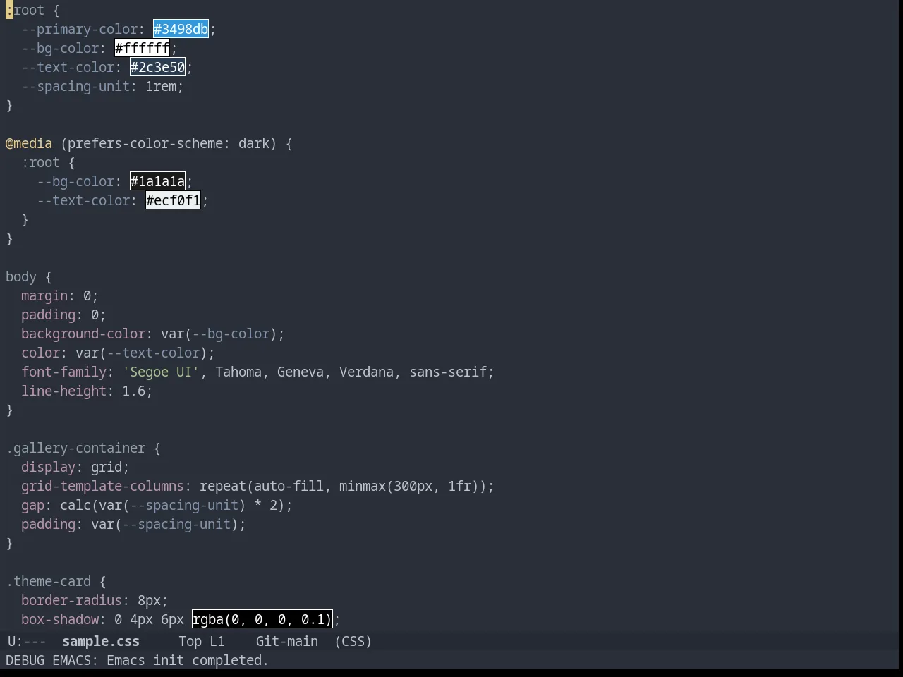 Arjen Grey Theme in css-mode