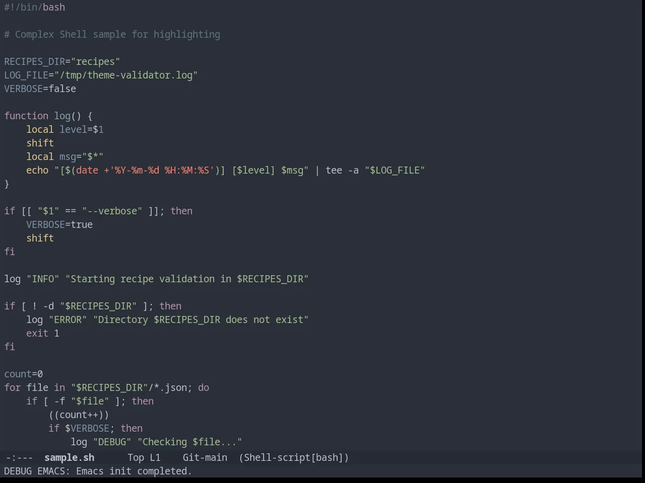 Arjen Grey Theme in sh-mode