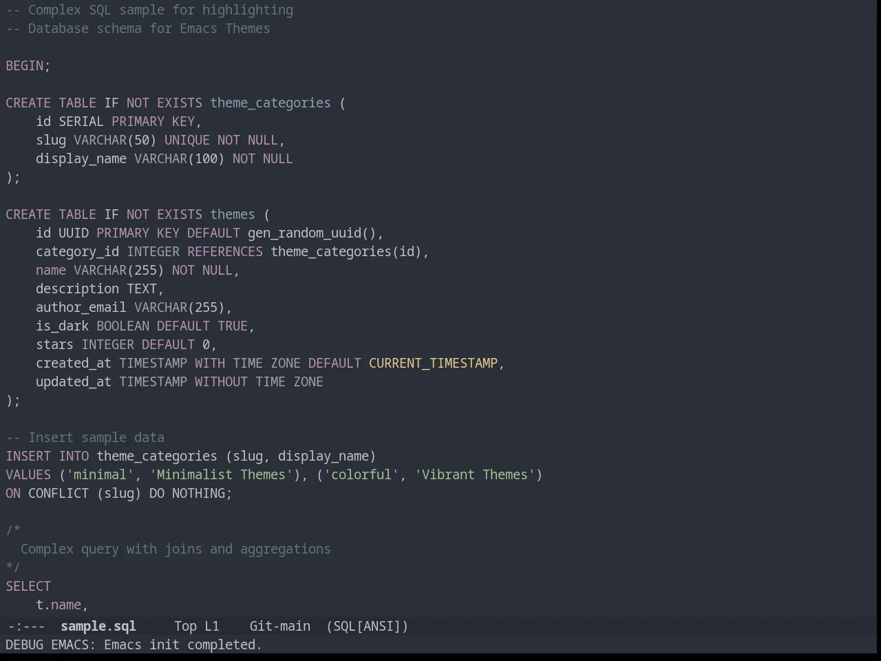 Arjen Grey Theme in sql-mode