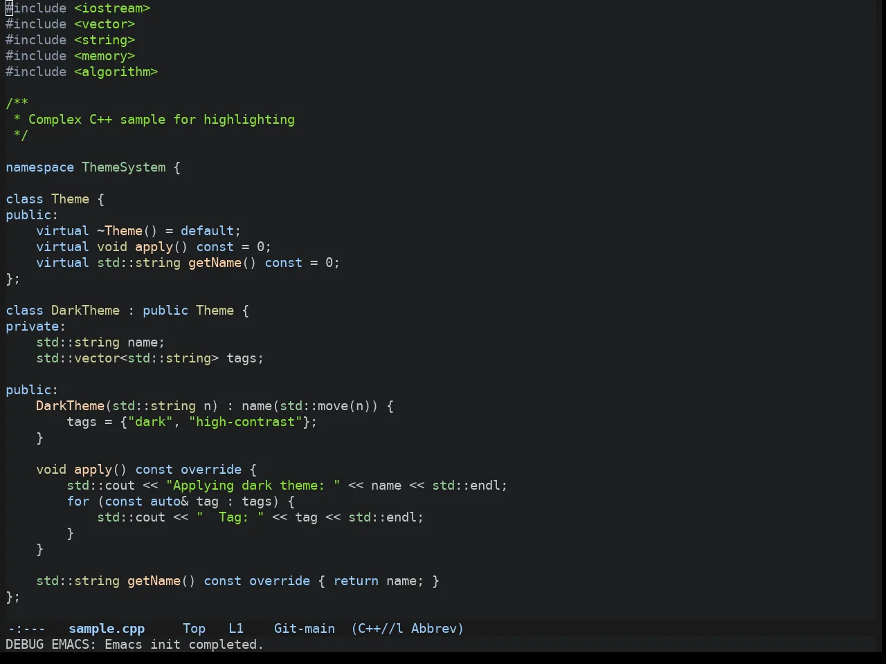 Atom Dark Theme in c++-mode