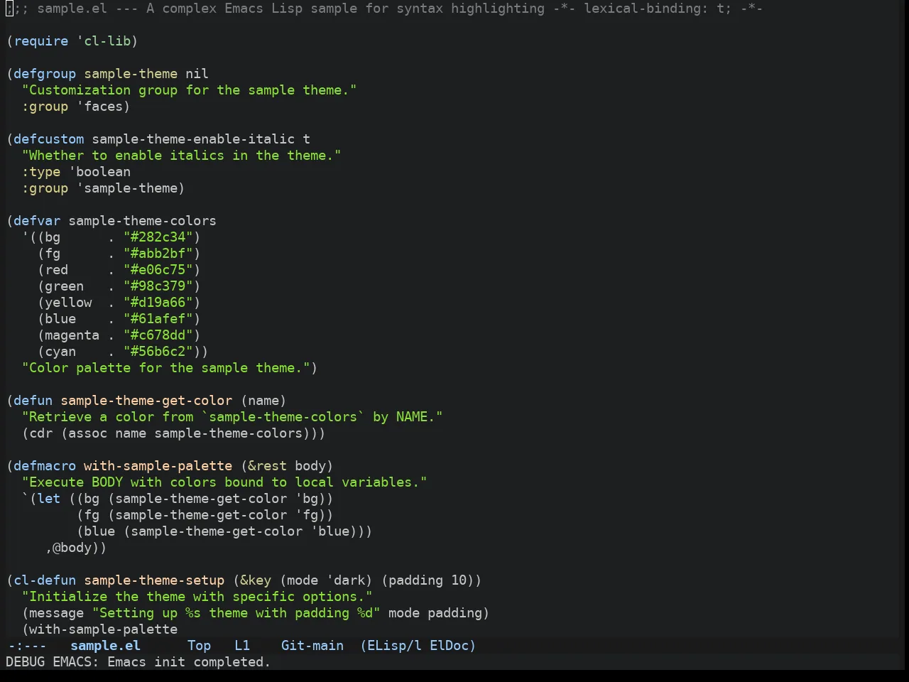 Atom Dark Theme in emacs-lisp-mode
