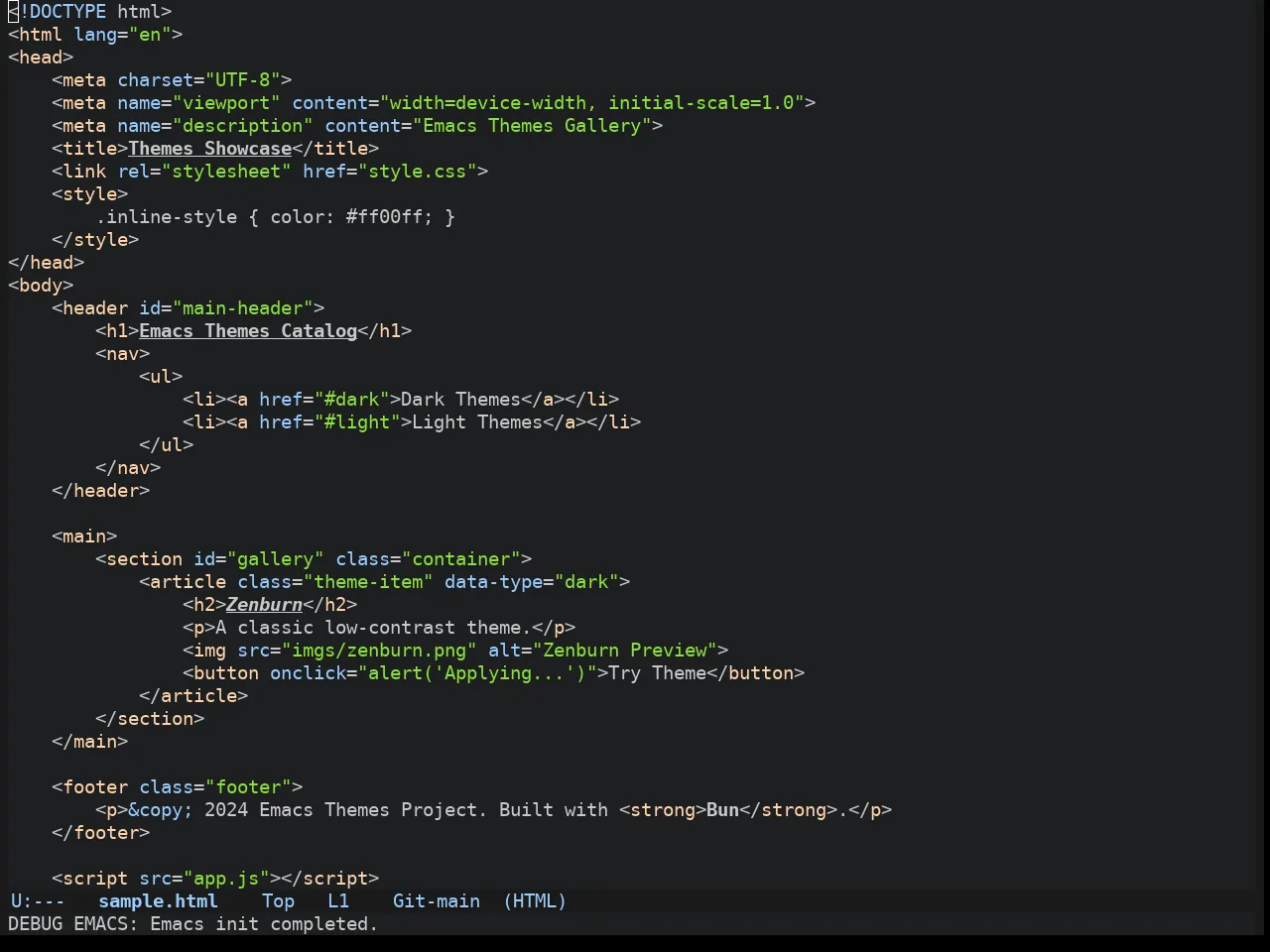 Atom Dark Theme in html-mode