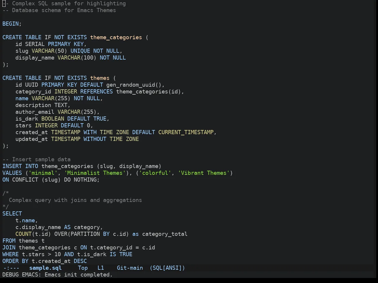 Atom Dark Theme in sql-mode