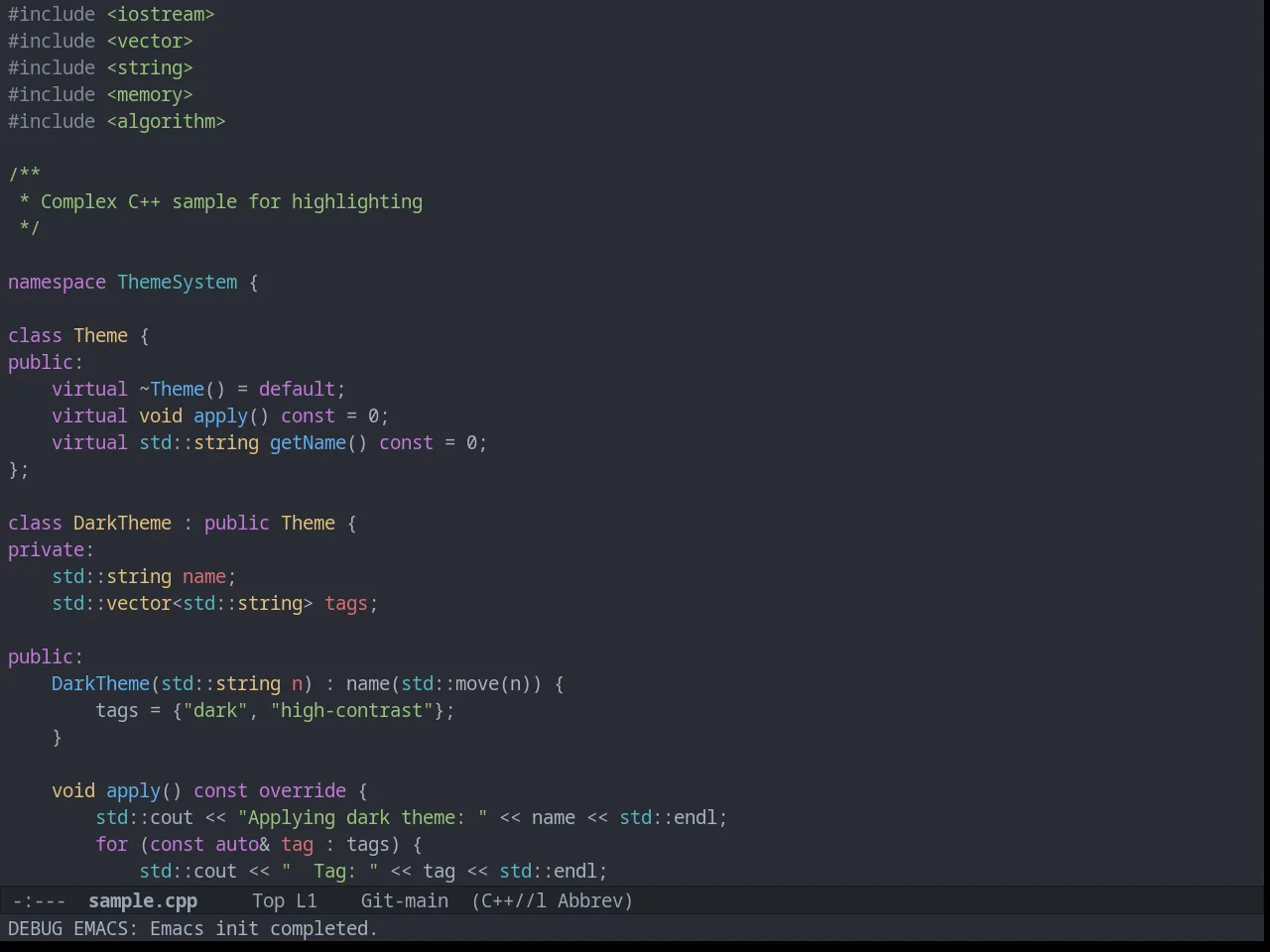 Atom One Dark Theme in c++-mode