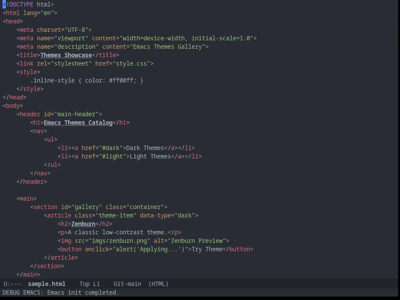 Atom One Dark Theme in html-mode